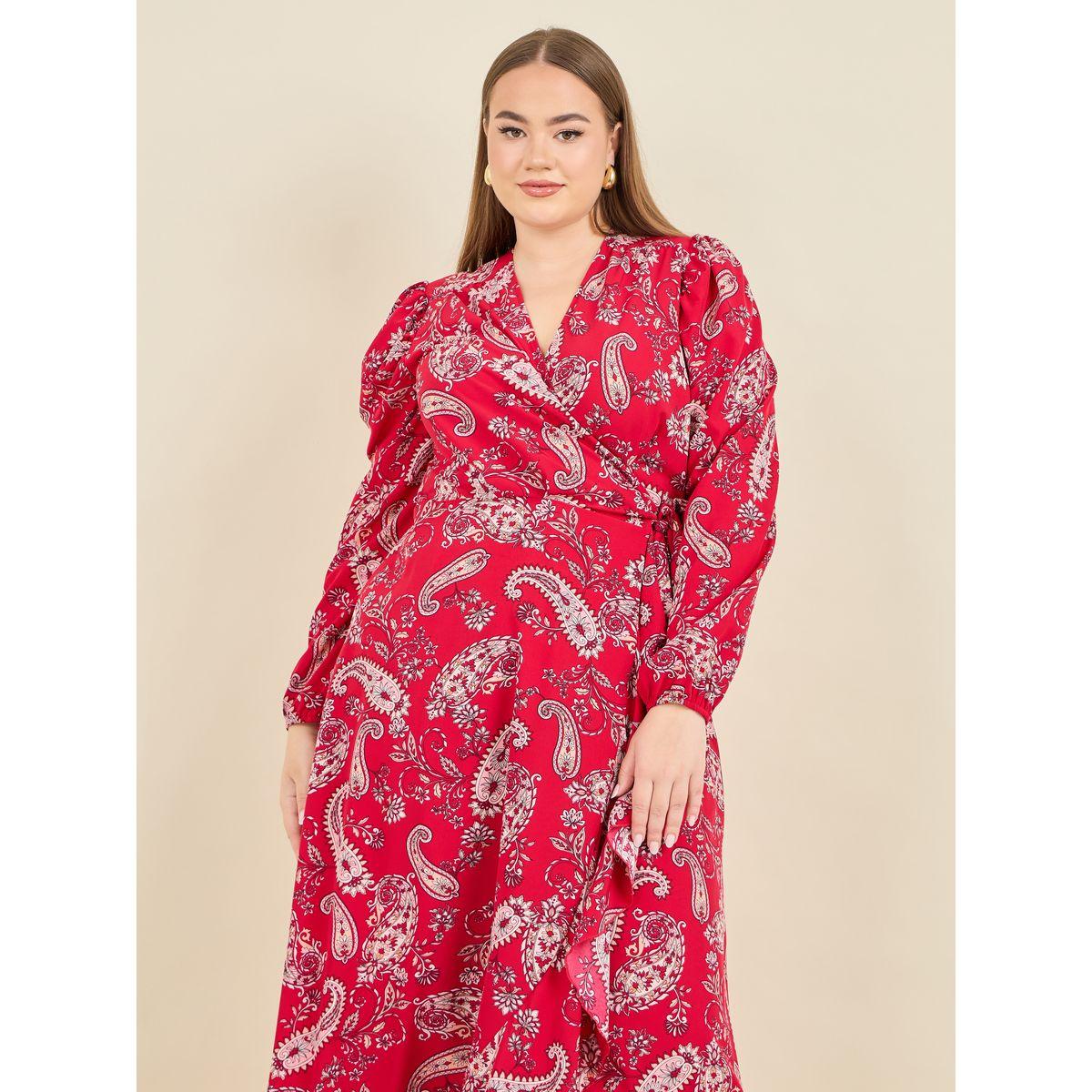 Styli Plus Paisley Print Ruffle Hem Wrap Maxi Dress-women-clothing-dresses-image-2
