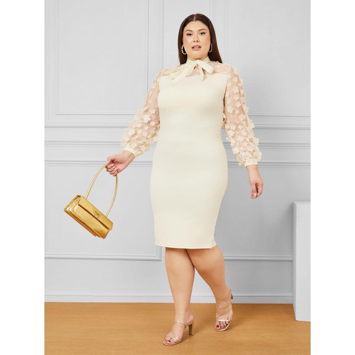 Styli Plus Floral Embroidered Tie Up Neck Bodycon Midi Dress-women-clothing-dresses-image-2