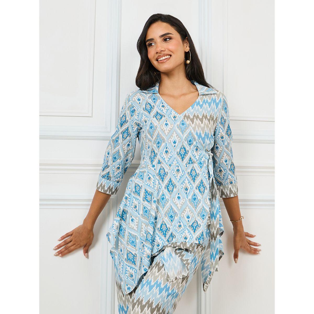 Styli Elevate Asymmetric Hem All Over Print Top & Pants Set-women-clothing-coordsets-image-2