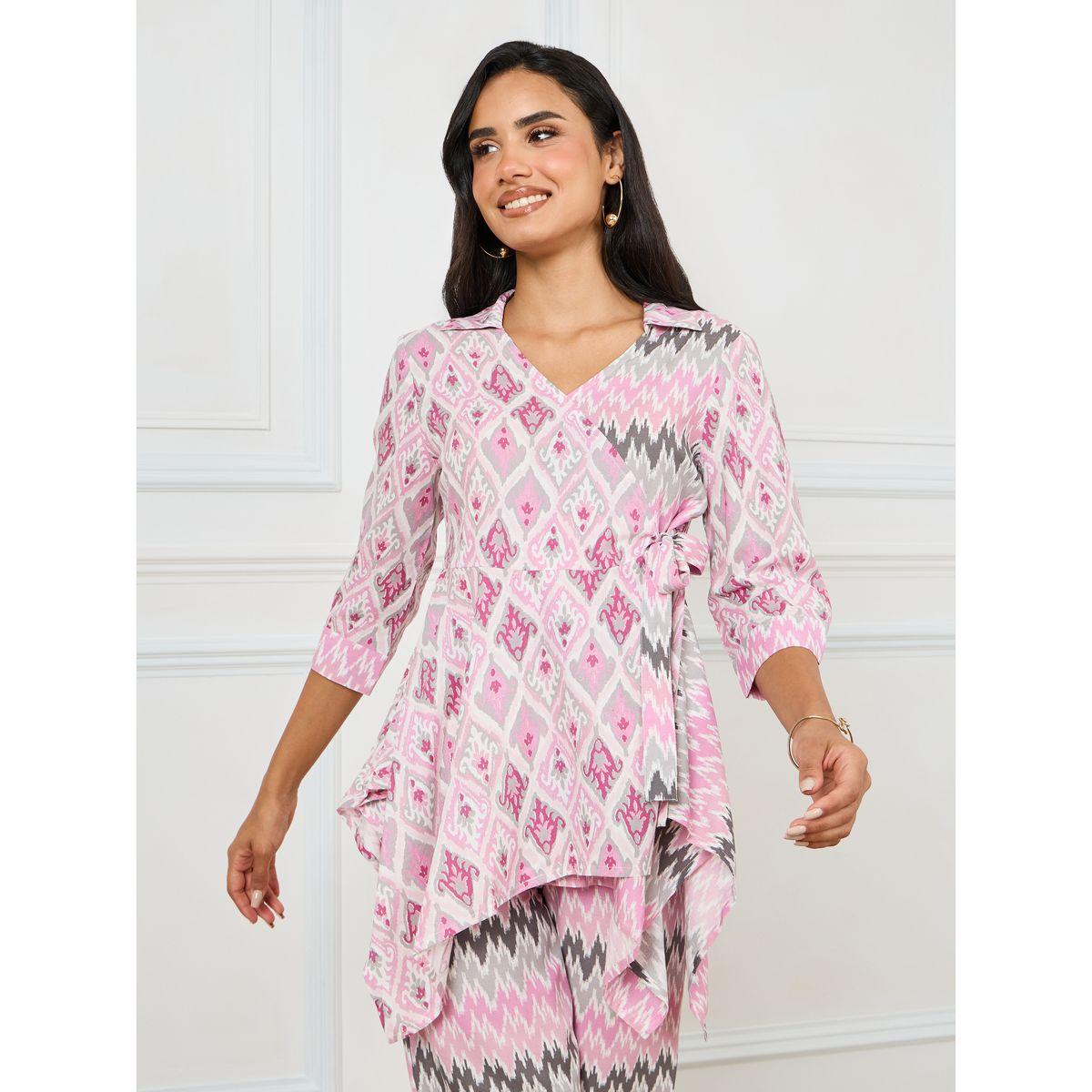 Styli Elevate Asymmetric Hem All Over Print Top & Pants Set-women-clothing-coordsets-image-2