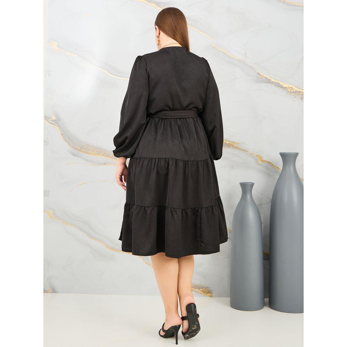 فستان ميدي سادة بمقاس كبير وكسرات-women-clothing-dresses-image-4