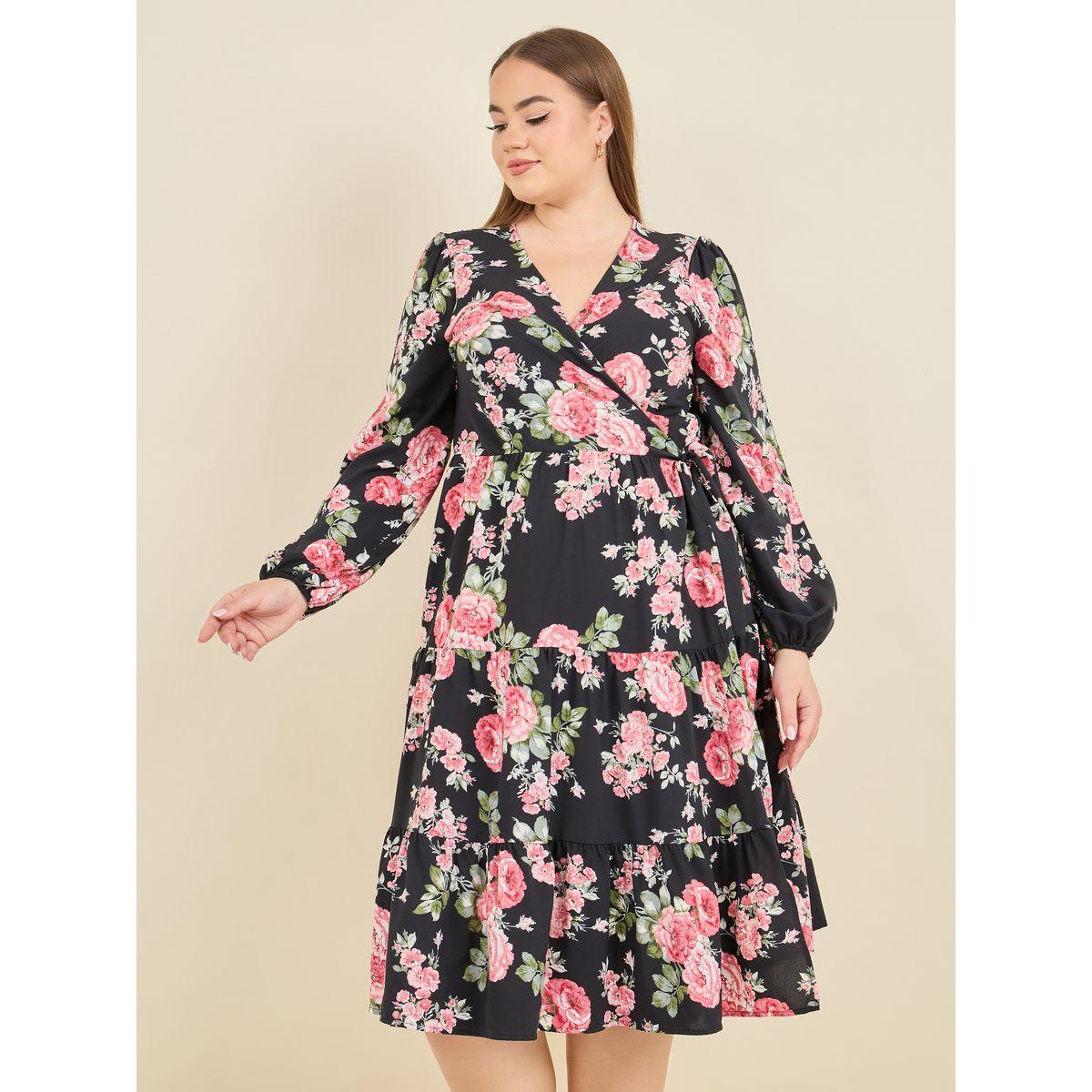 فستان ميدي بمقاس كبير مع نمط لف وكسرات-women-clothing-dresses-image-2