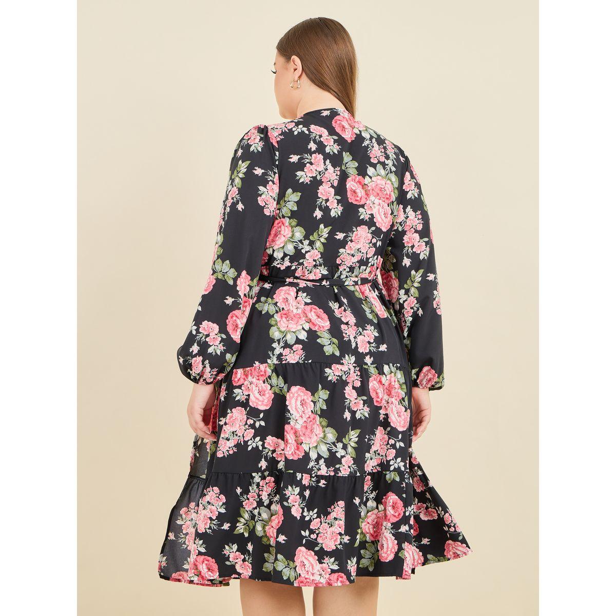 Styli Plus Floral Print Tiered Wrap Midi Dress-women-clothing-dresses-image-4