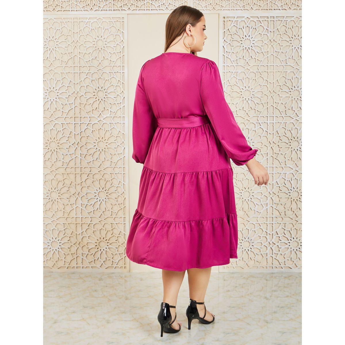 Styli Plus Solid Tiered Wrap Midi Dress-women-clothing-dresses-image-4