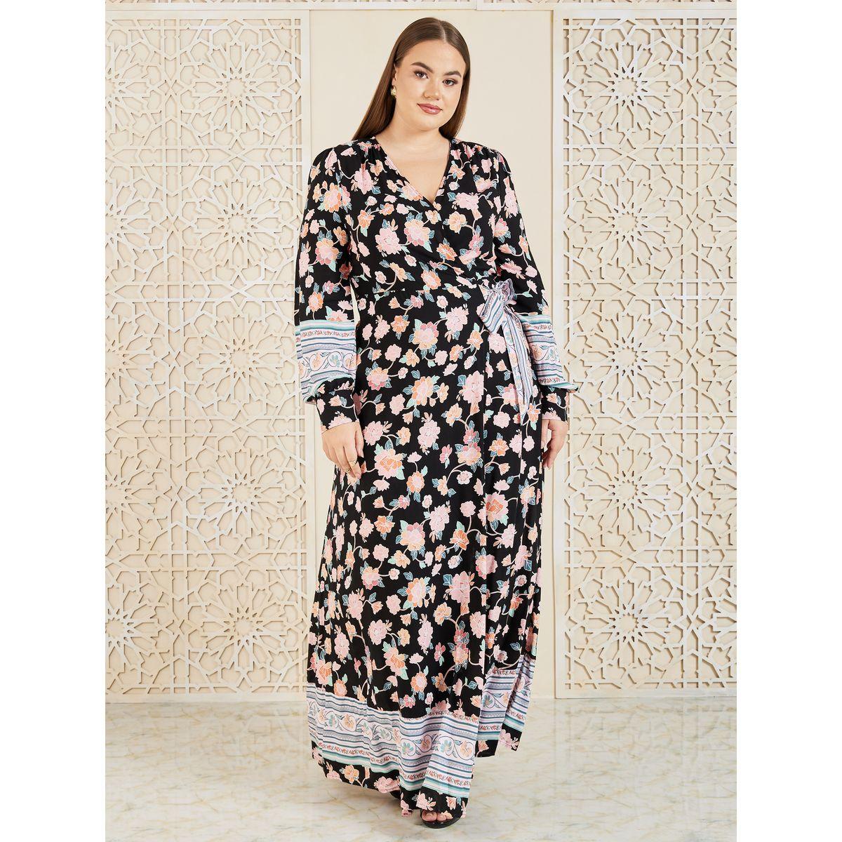Styli Plus Floral Print Wrap Maxi Dress-women-clothing-dresses-image-1