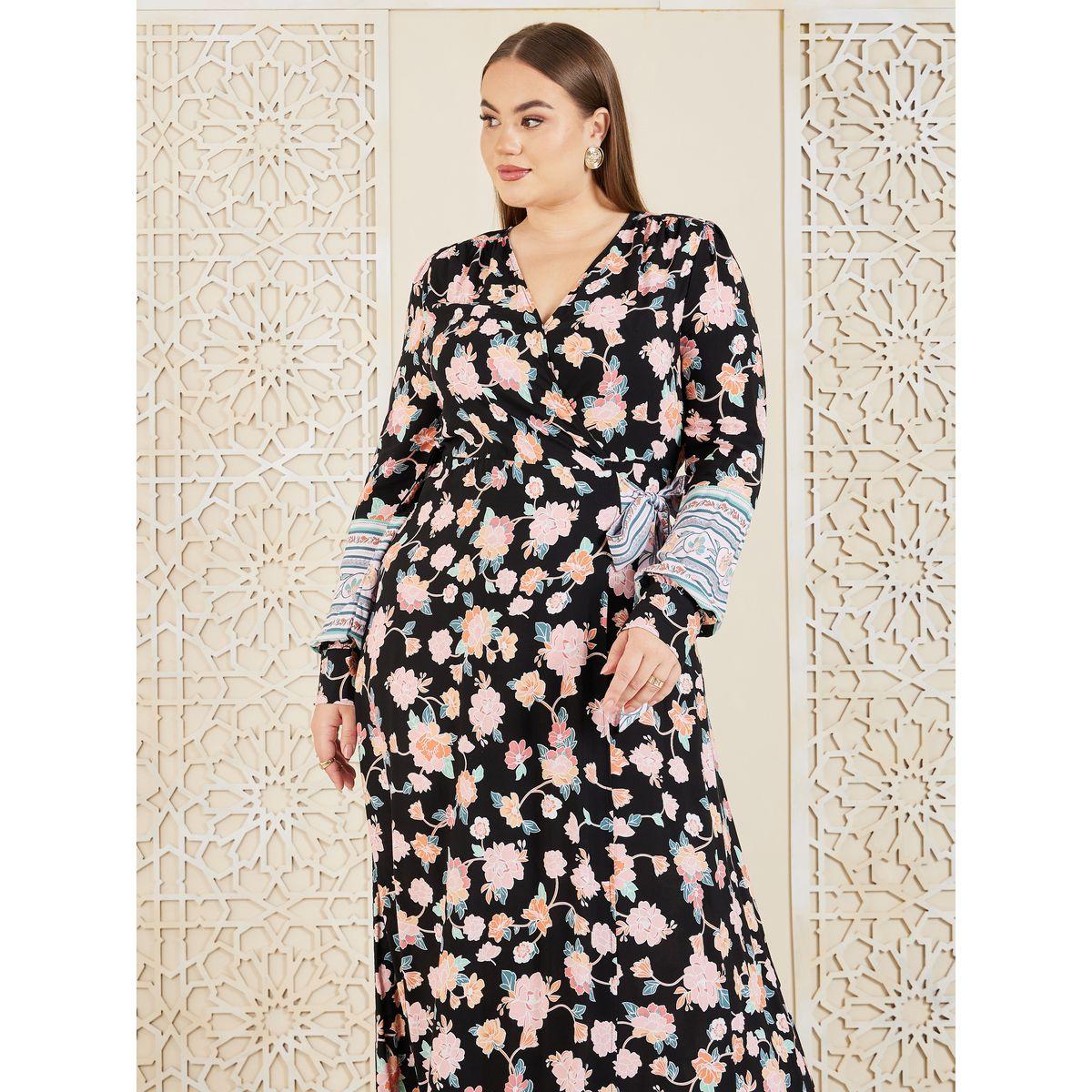Styli Plus Floral Print Wrap Maxi Dress-women-clothing-dresses-image-2