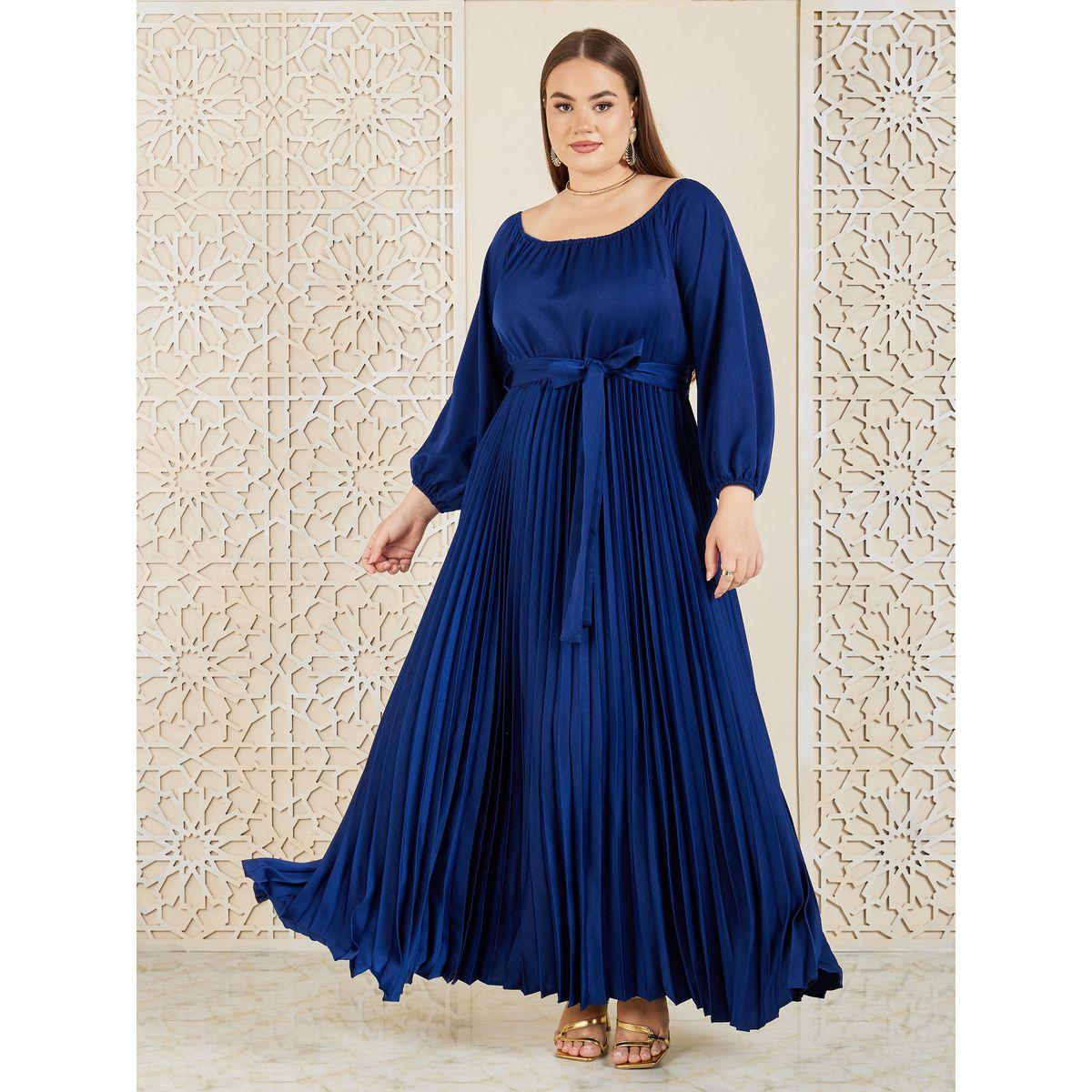 فستان طويل ساتان بمقاس كبير مع أربطة-women-clothing-dresses-image-1