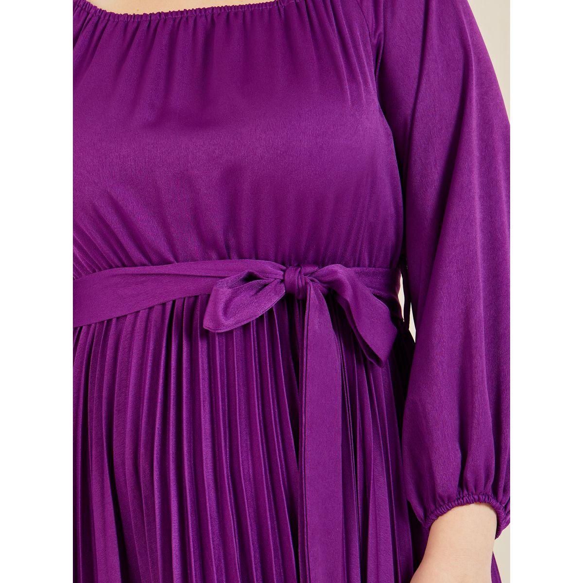 Styli Plus Satin Accordion Pleats Self Tie Up A-Line Maxi Dress-women-clothing-dresses-image-3