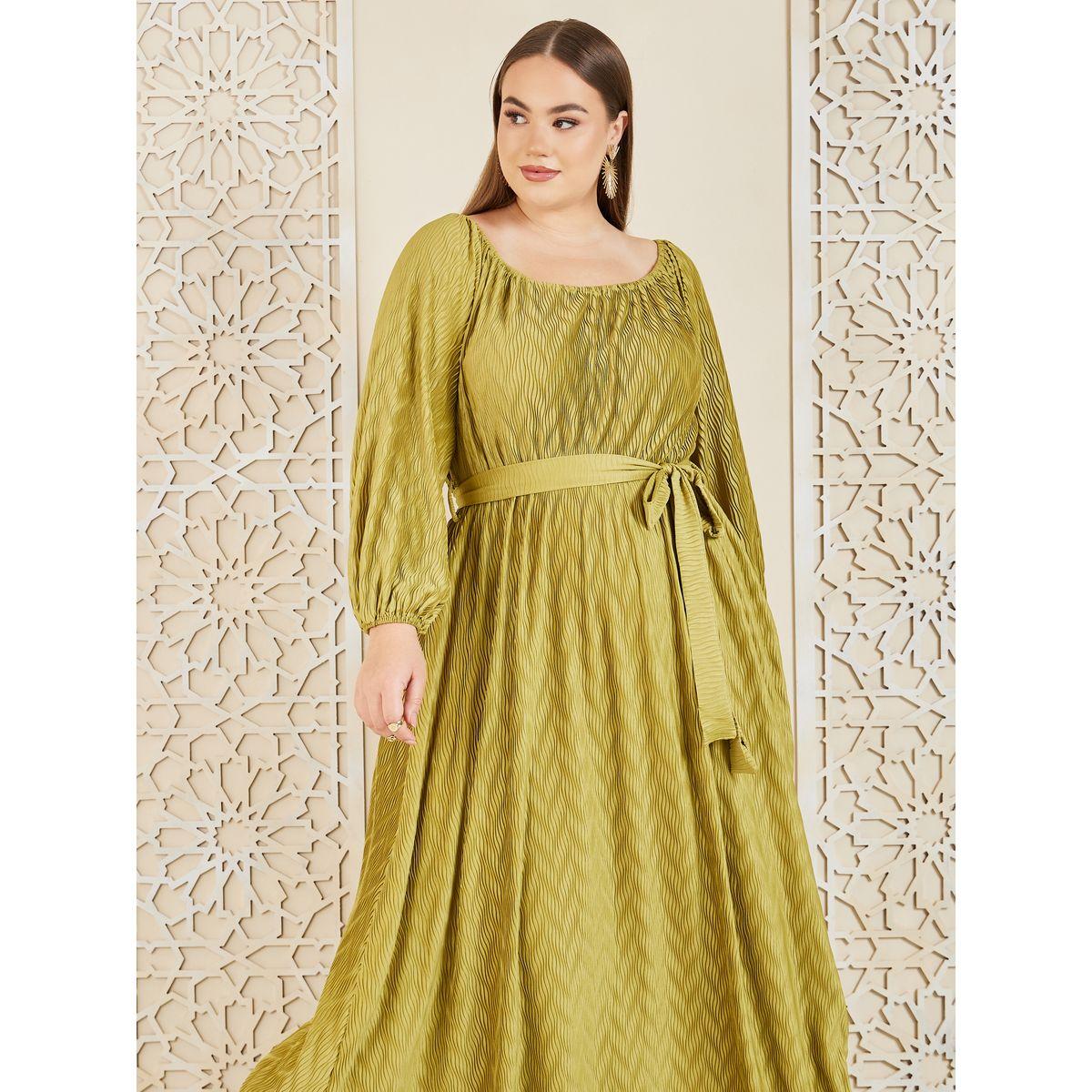 فستان طويل بليسيه بمقاس كبير مع اربطة-women-clothing-dresses-image-2