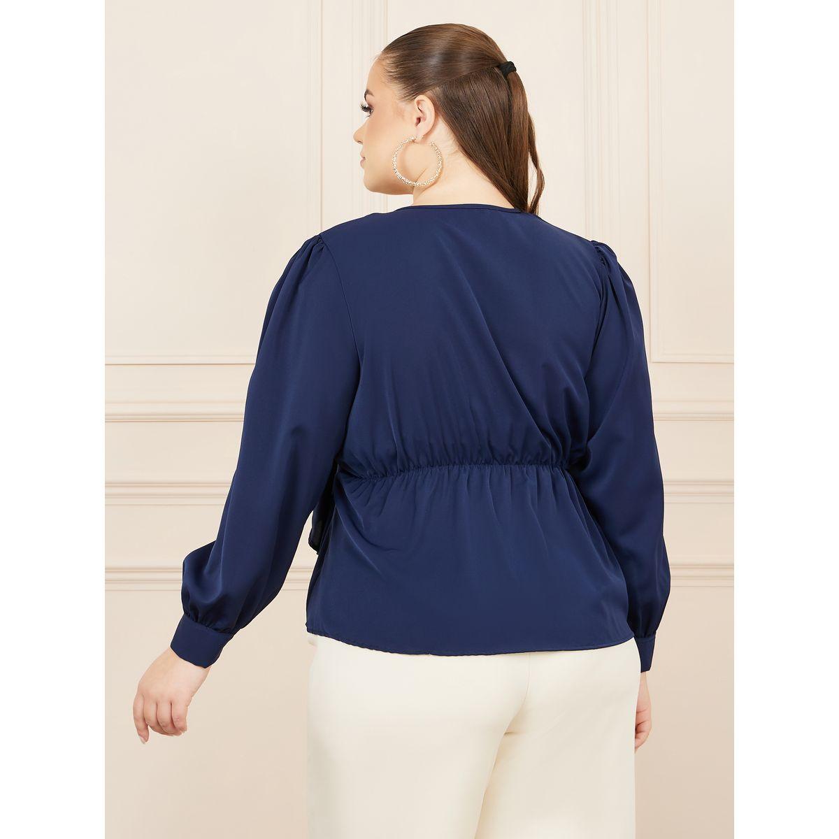 Styli Plus Solid Metal Buckle Detail Wrap Top-women-clothing-shirtsandblouses-blouses-image-4