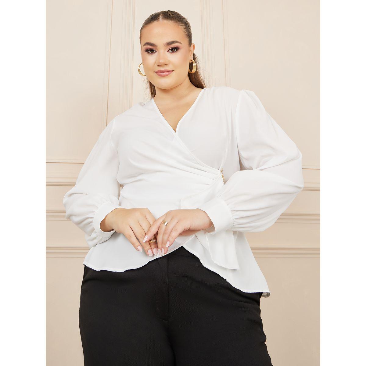Styli Plus Solid Metal Buckle Detail Wrap Top-women-clothing-shirtsandblouses-blouses-image-1