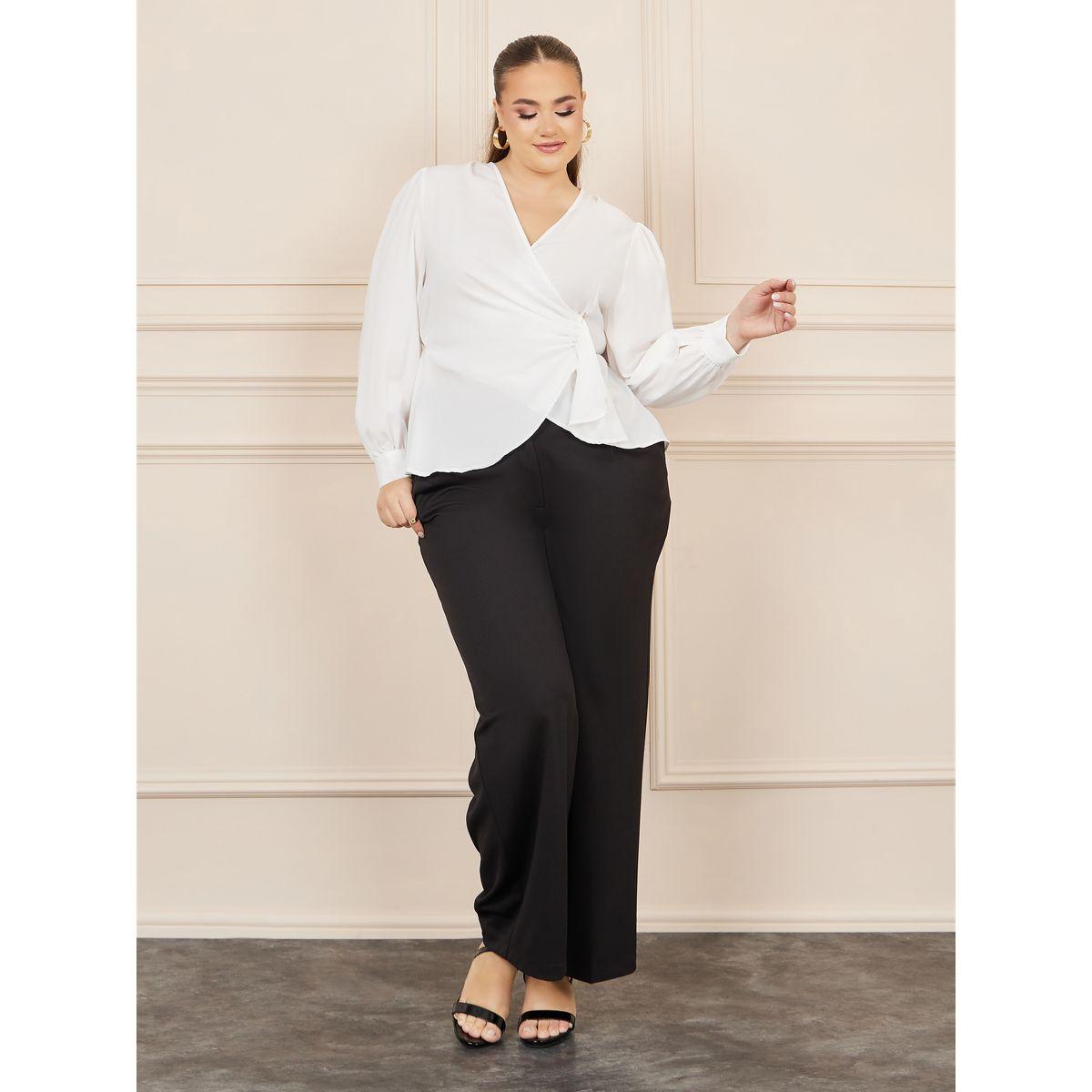 Styli Plus Solid Metal Buckle Detail Wrap Top-women-clothing-shirtsandblouses-blouses-image-2