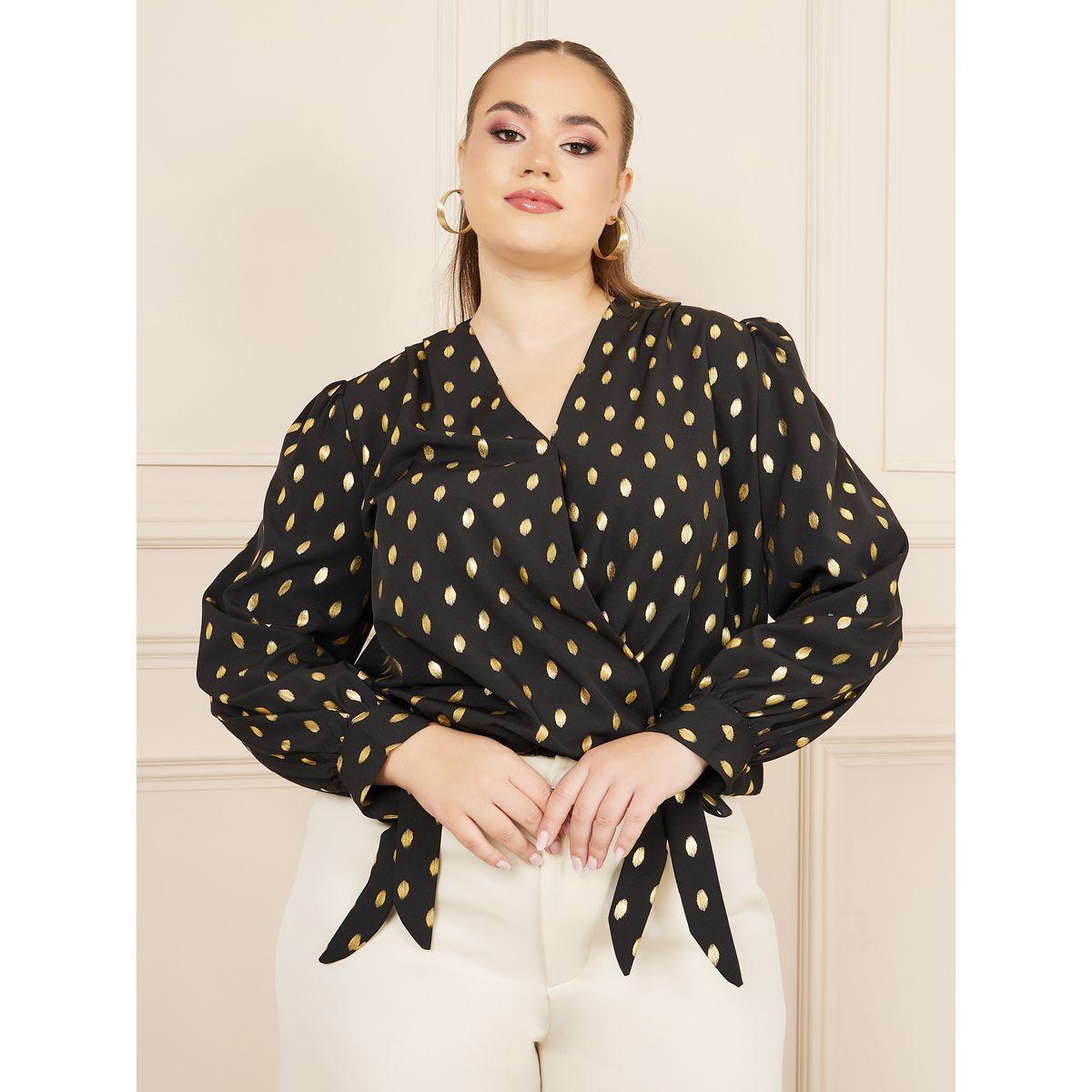 Styli Foil Print Tie Sleeves Wrap Style Top-women-clothing-shirtsandblouses-blouses-image-1