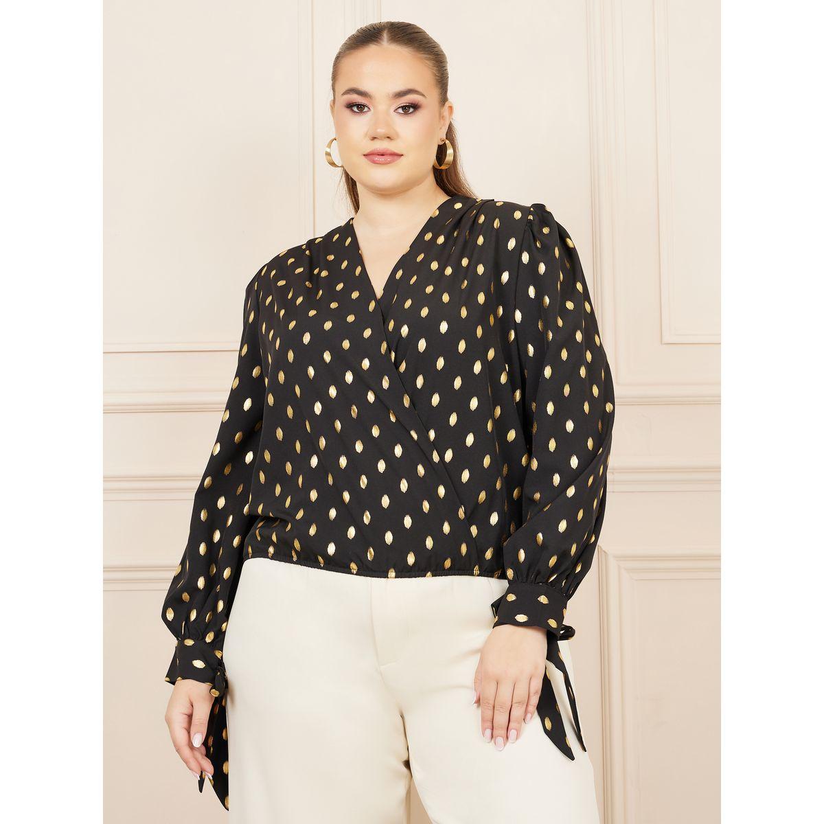 Styli Foil Print Tie Sleeves Wrap Style Top-women-clothing-shirtsandblouses-blouses-image-3
