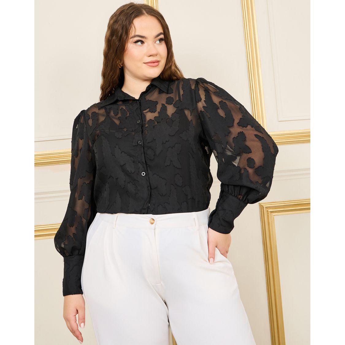 Styli Plus Sheer Burnout Texture Regular Fit Shirt-women-clothing-shirtsandblouses-shirts-image-1
