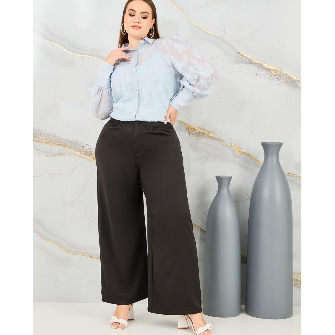 بلوزة بمقاس كبير مع قصة عادية وتفاصيل شفافة-women-clothing-shirtsandblouses-shirts-image-2