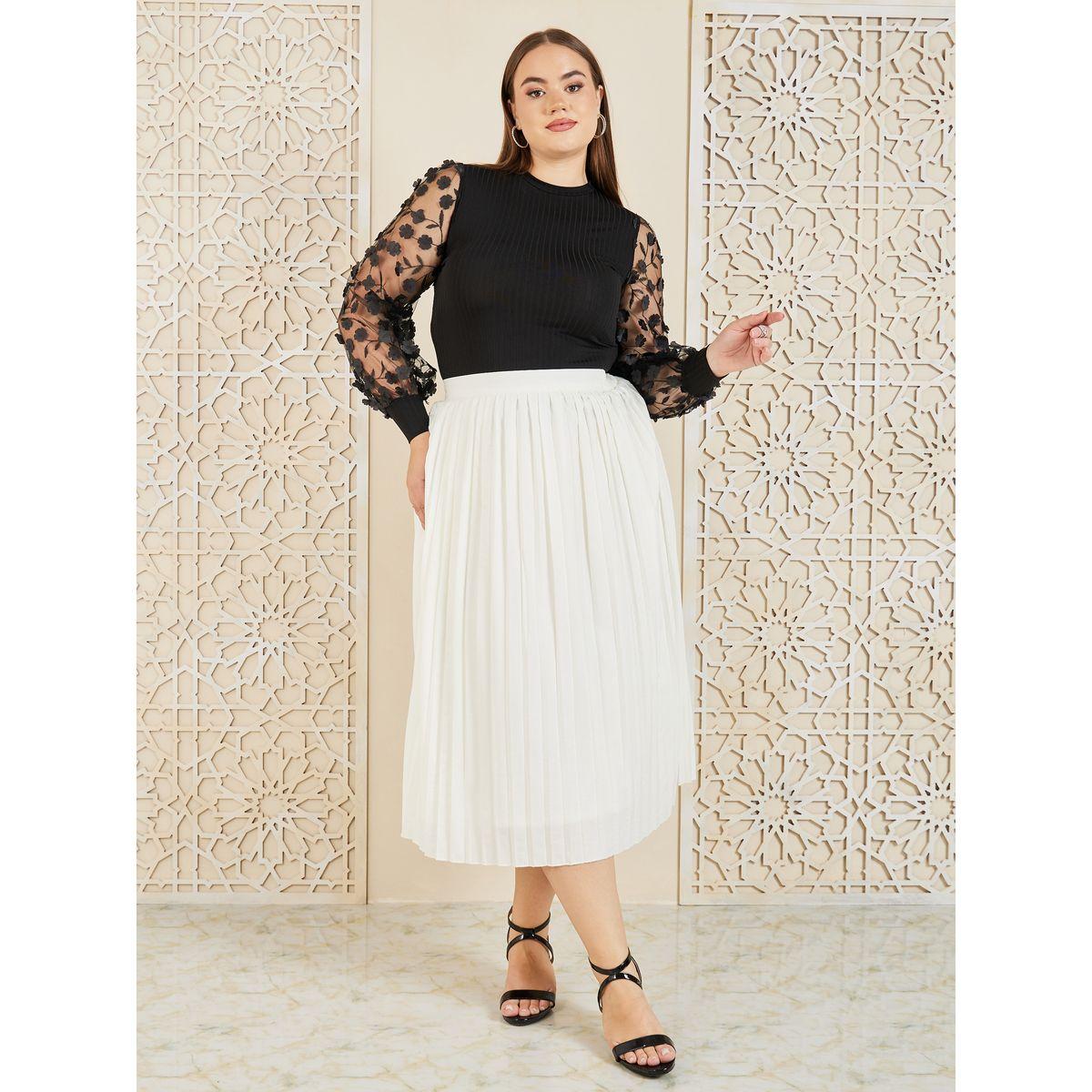 Styli Plus Floral Applique Sheer Sleeves Knit Top-women-clothing-shirtsandblouses-blouses-image-3