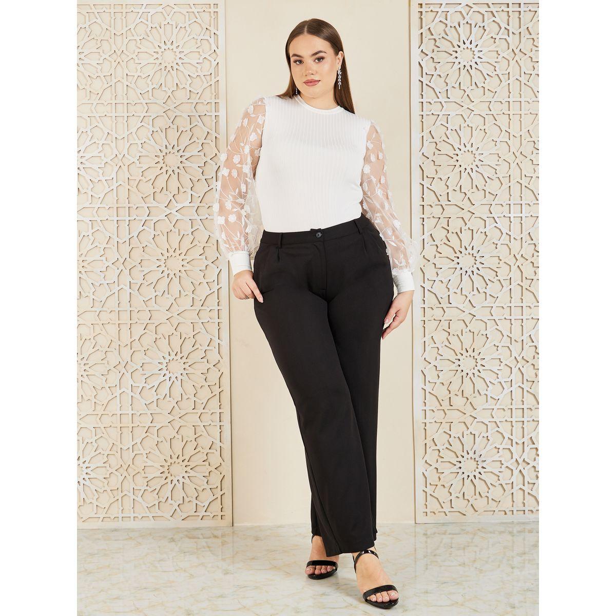 Styli Plus Floral Applique Sheer Sleeves Knit Top-women-clothing-shirtsandblouses-blouses-image-3