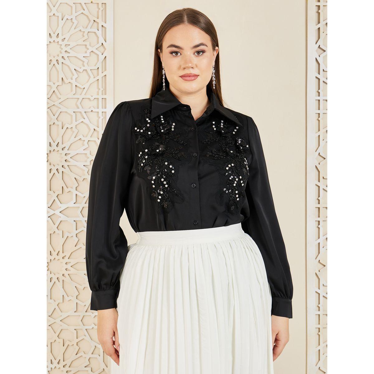 Styli Embroidered Sequin Detail Button Down Shirt-women-clothing-shirtsandblouses-shirts-image-1