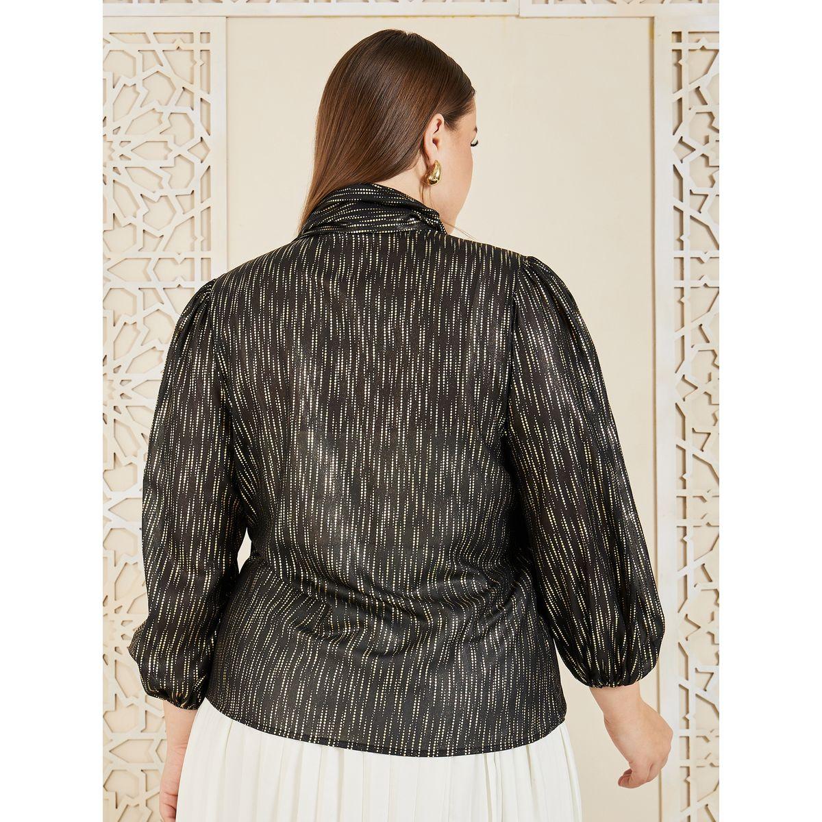 بلوزة مخططة بمقاس كبير وياقة بأربطة-women-clothing-shirtsandblouses-blouses-image-5