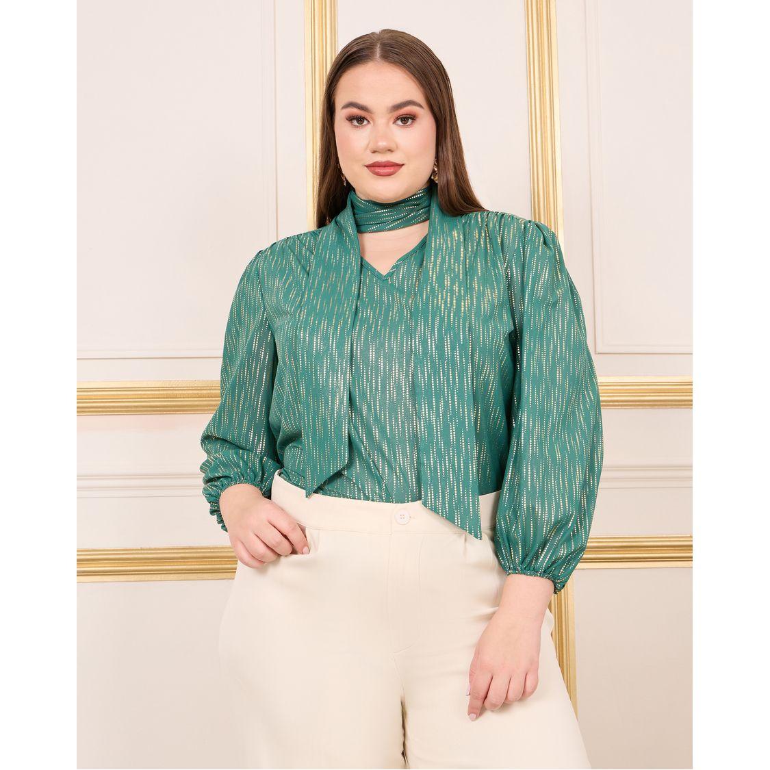 Styli Plus Tie Up Neck Striped Blouse-women-clothing-shirtsandblouses-blouses-image-1