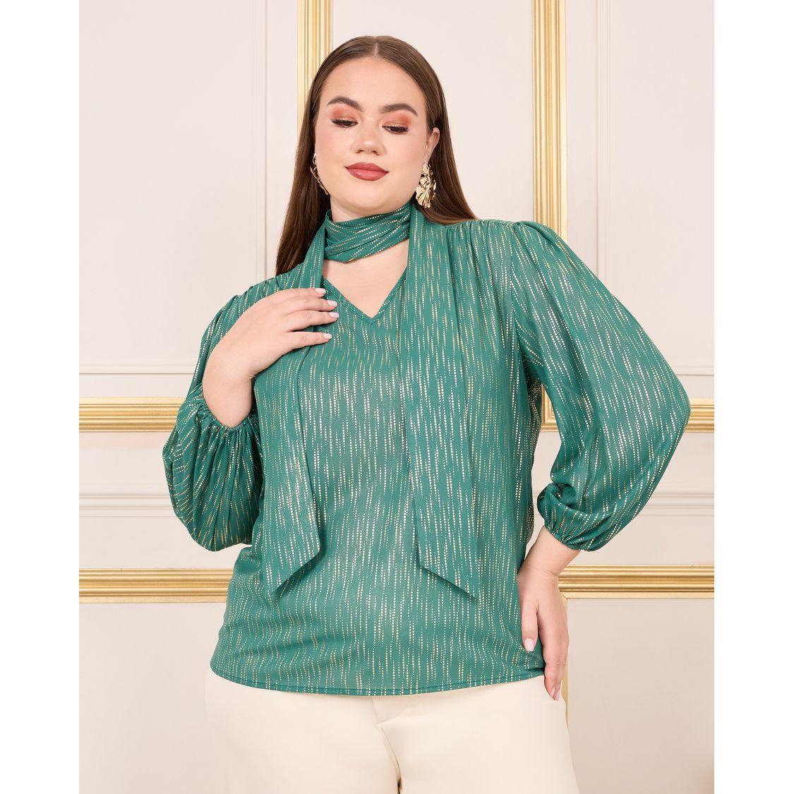 Styli Plus Tie Up Neck Striped Blouse-women-clothing-shirtsandblouses-blouses-image-2