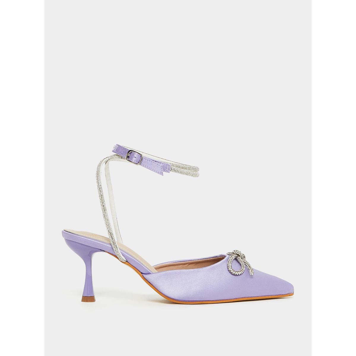 Styli Embellished Bow Ankle Strap Satin Pointed Toe Low Heel Sandal-women-shoes-heels-image-2