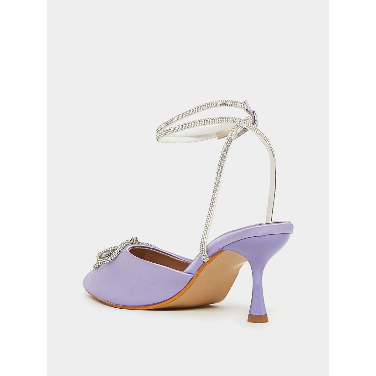 Styli Embellished Bow Ankle Strap Satin Pointed Toe Low Heel Sandal-women-shoes-heels-image-4