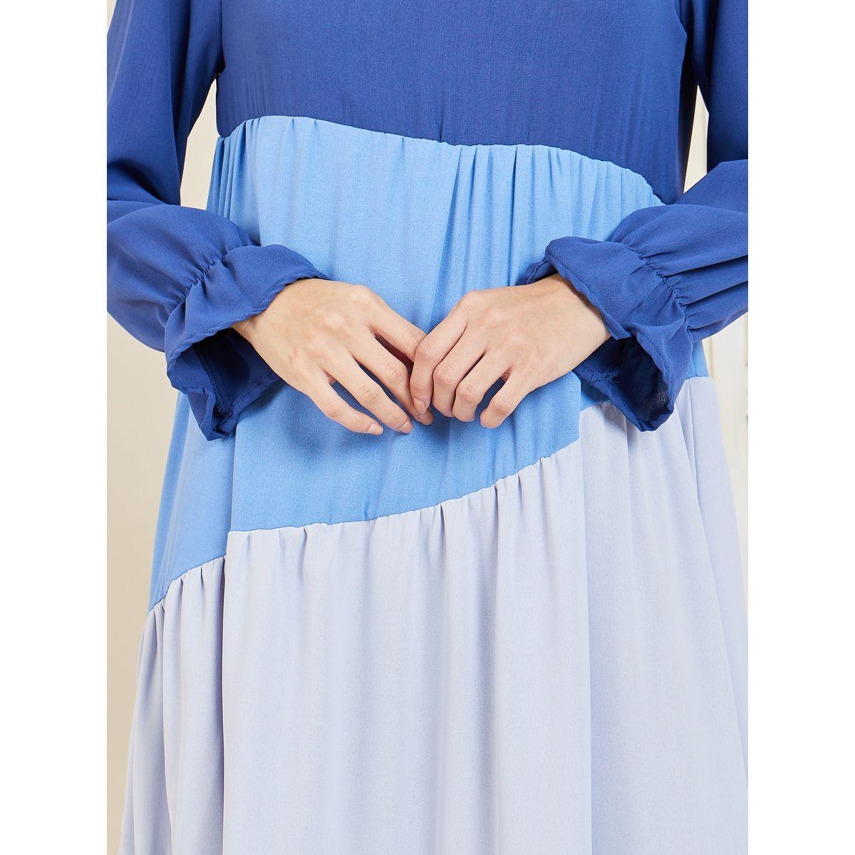Styli Colorblock Gathered Detail Tiered Midi Dress-women-clothing-dresses-image-3