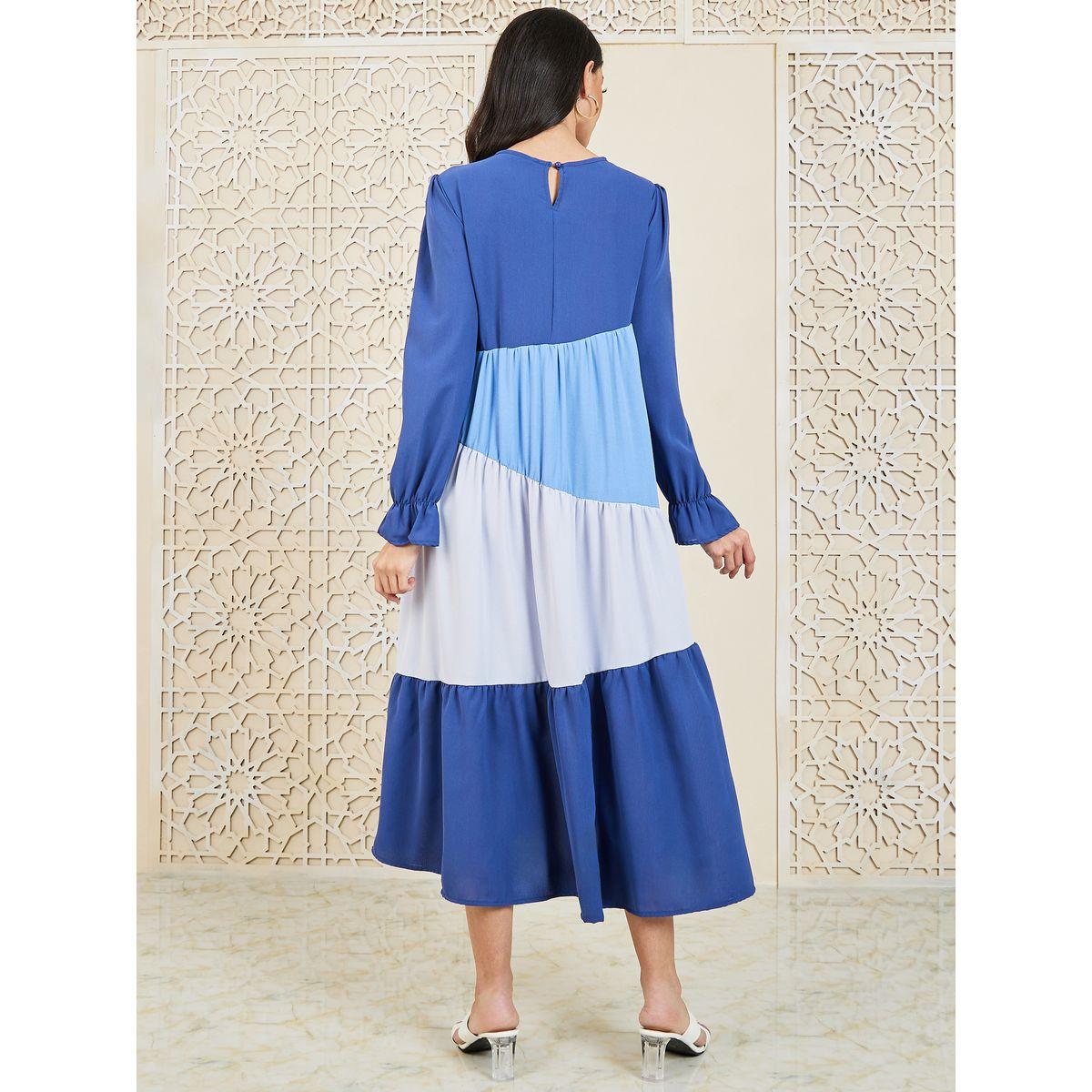 Styli Colorblock Gathered Detail Tiered Midi Dress-women-clothing-dresses-image-4