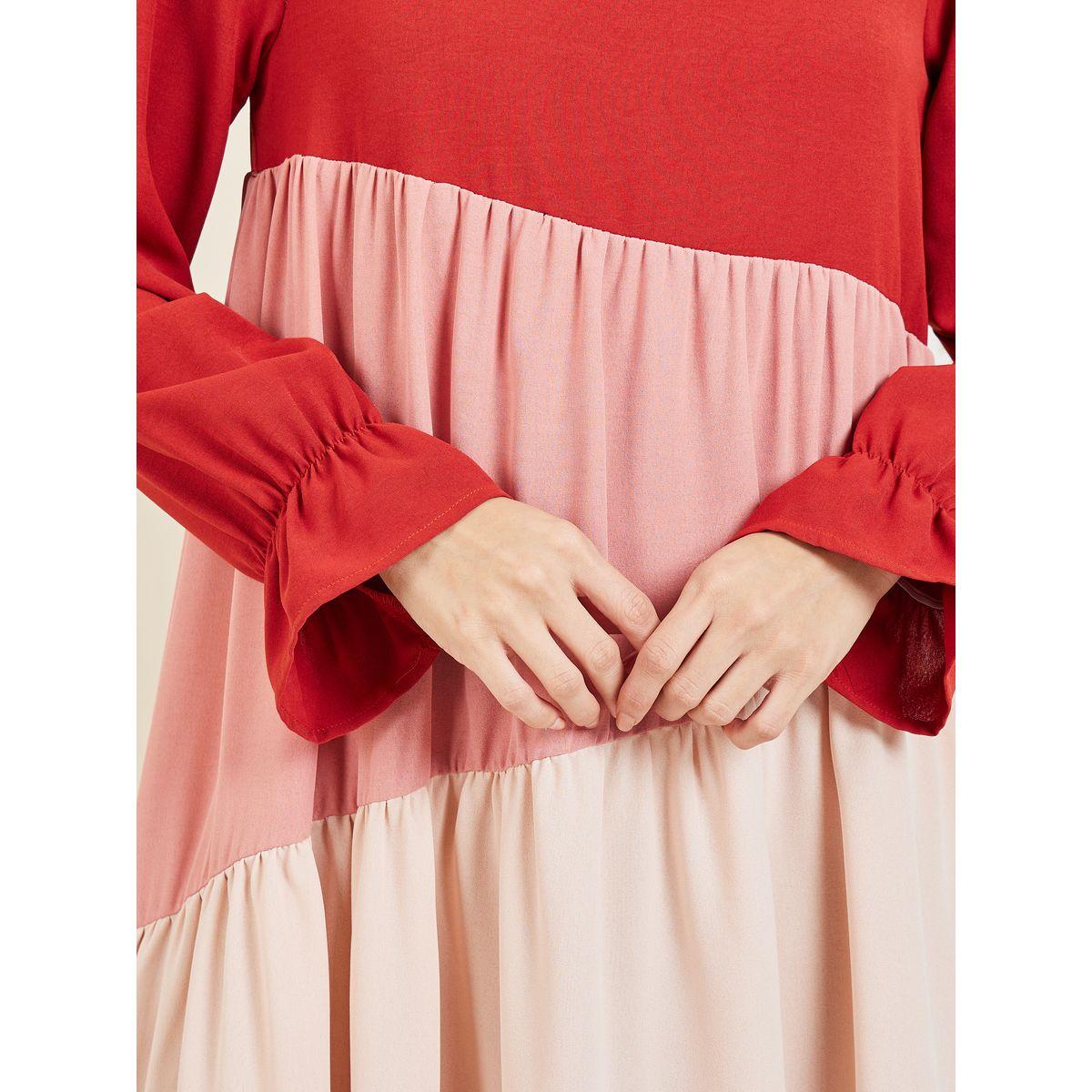 فستان ميدي بكسرات ونمط كتل الالوان-women-clothing-dresses-image-3