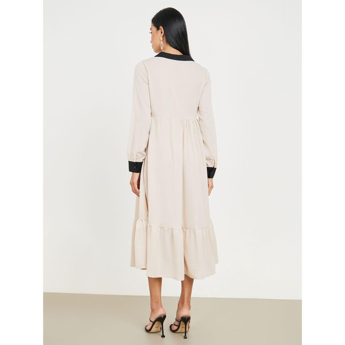 فستان ميدي بياقة طويلة واكمام بأساور-women-clothing-dresses-image-4