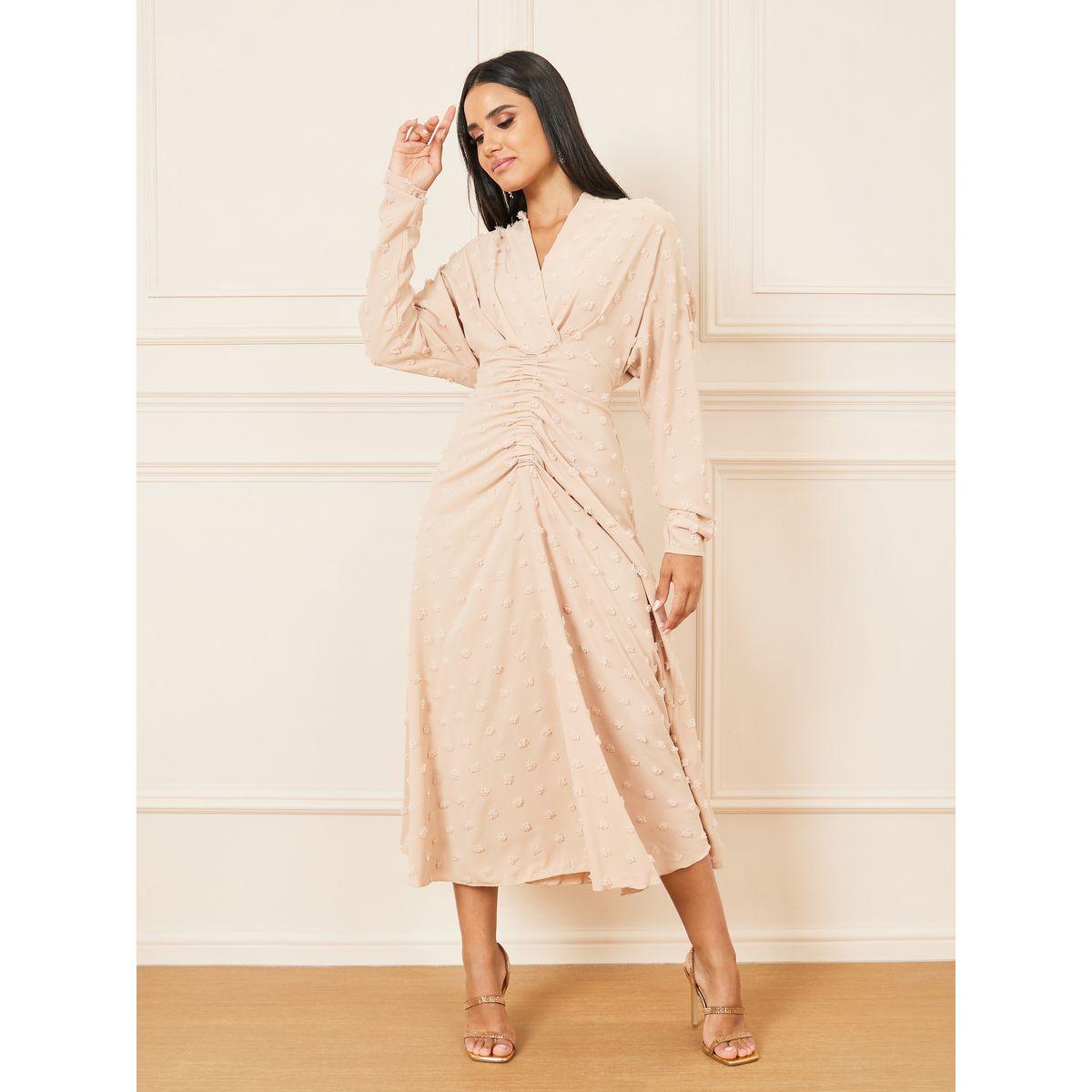 فستان ميدي بتفاصيل مزمومة-women-clothing-dresses-image-1
