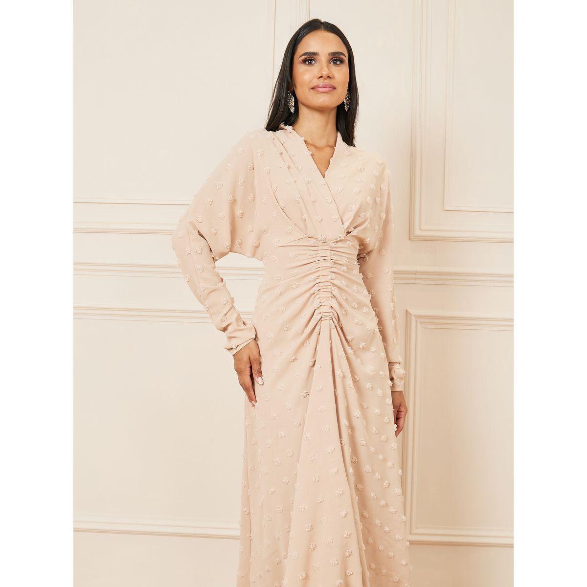 Styli Swiss Dobby Ruched Detail Midi Dress-women-clothing-dresses-image-2