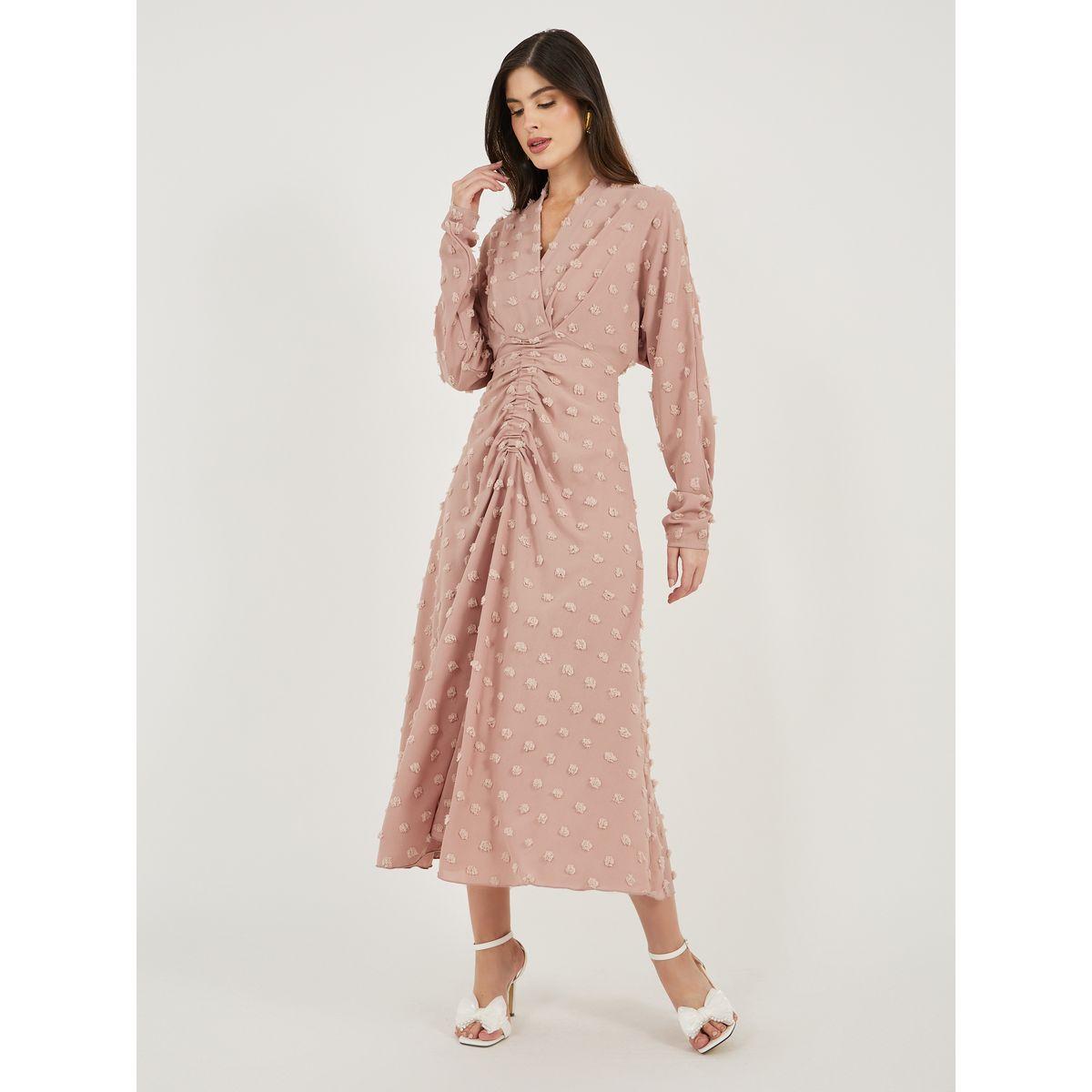 فستان بنسيج بارز الملمس وتفاصيل مزمومة-women-clothing-dresses-image-1