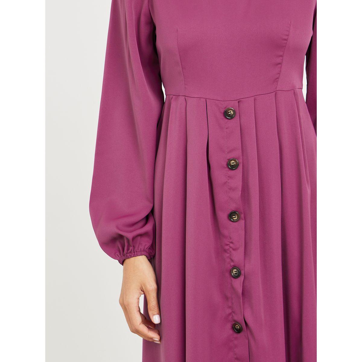 فستان ميدي بحافة واسعة وتفاصيل أزرار-women-clothing-dresses-image-3