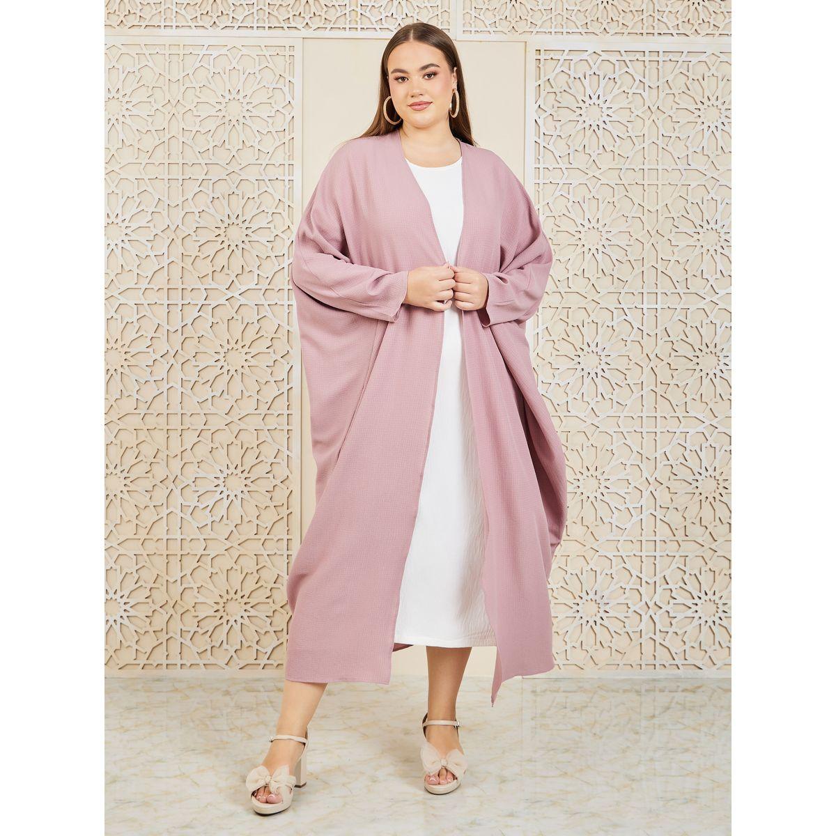 Styli Plus Oversized Textured Maxi Length Kimono-women-clothing-shirtsandblouses-shirts-image-1