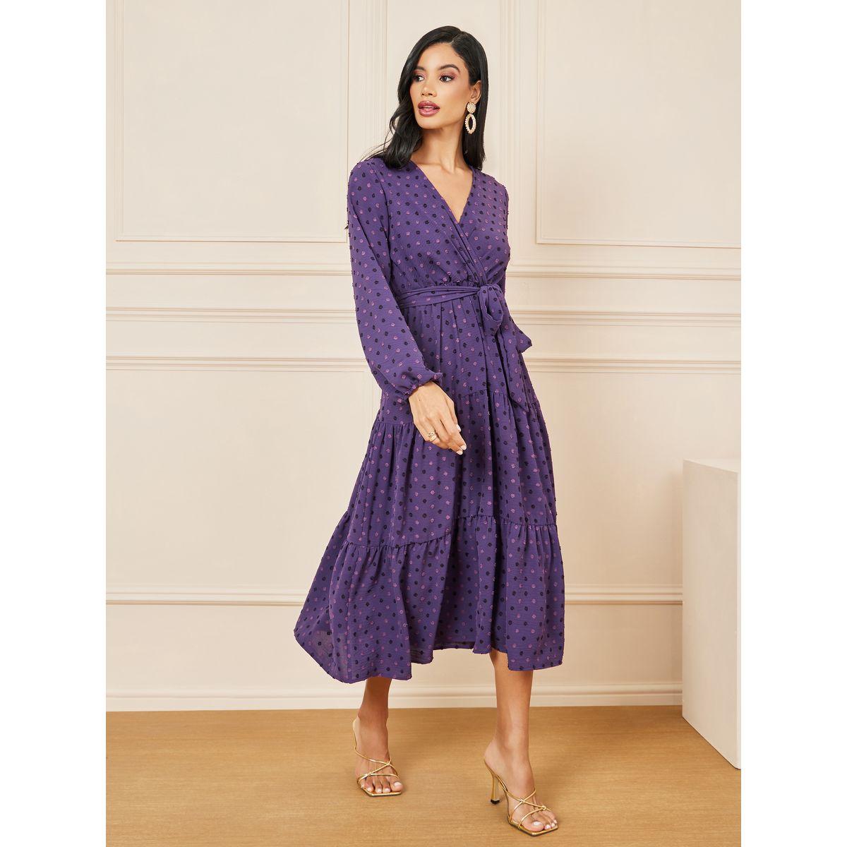 Styli Dobby Self Tie Up A-Line Midi Dress-women-clothing-dresses-image-1