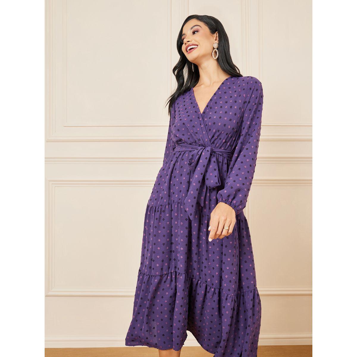 Styli Dobby Self Tie Up A-Line Midi Dress-women-clothing-dresses-image-2