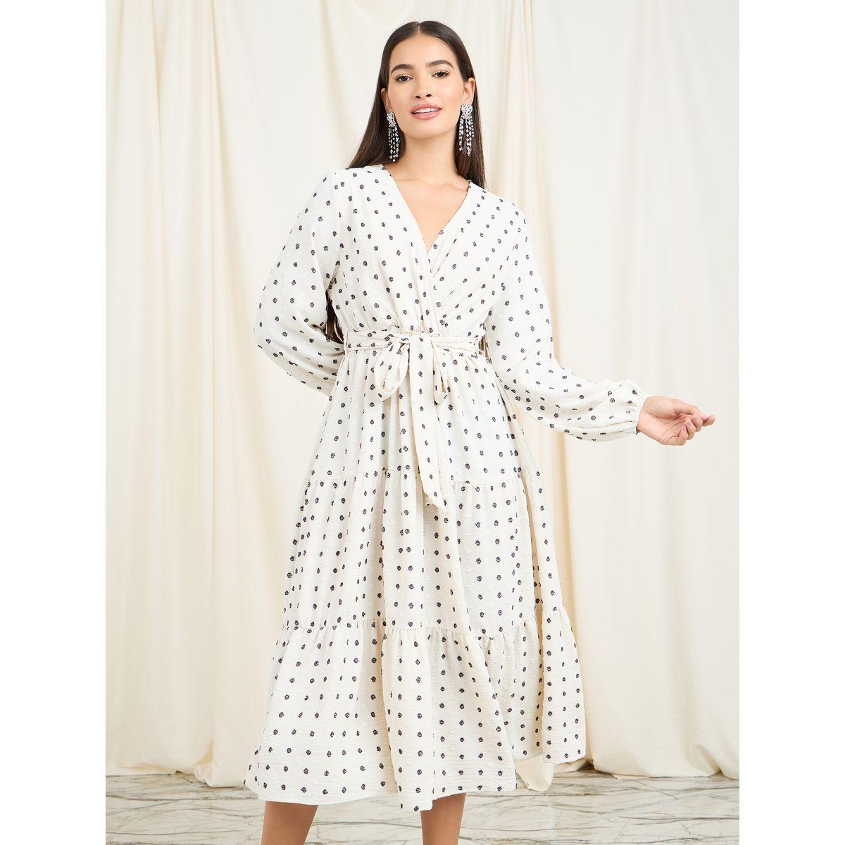 فستان ميدي مطبع بنقاط بولكا مع أربطة-women-clothing-dresses-image-2
