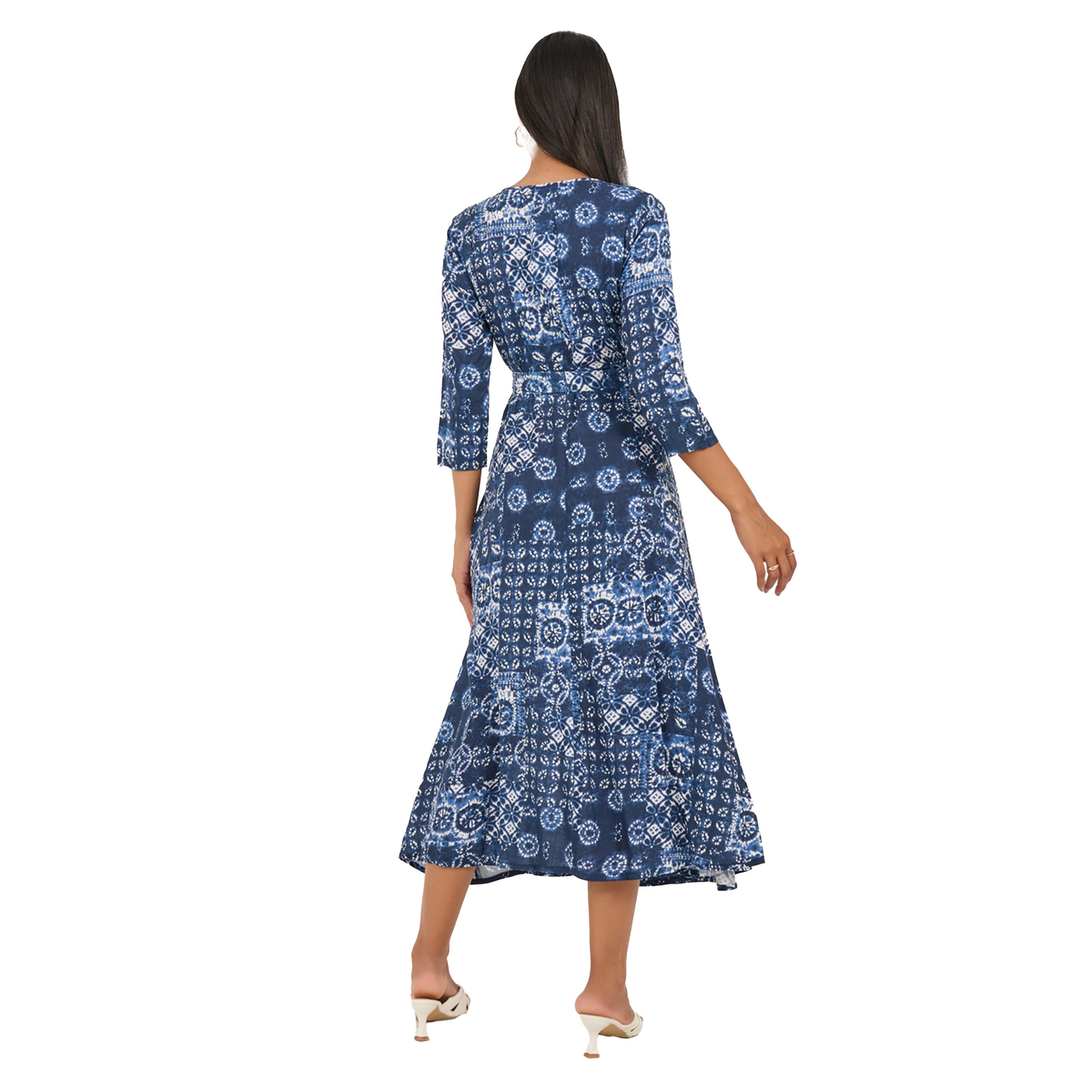 Styli All-Over Print 3/4 Sleeve A-Line Midi Dress with Tie-Up-women-clothing-dresses-image-5