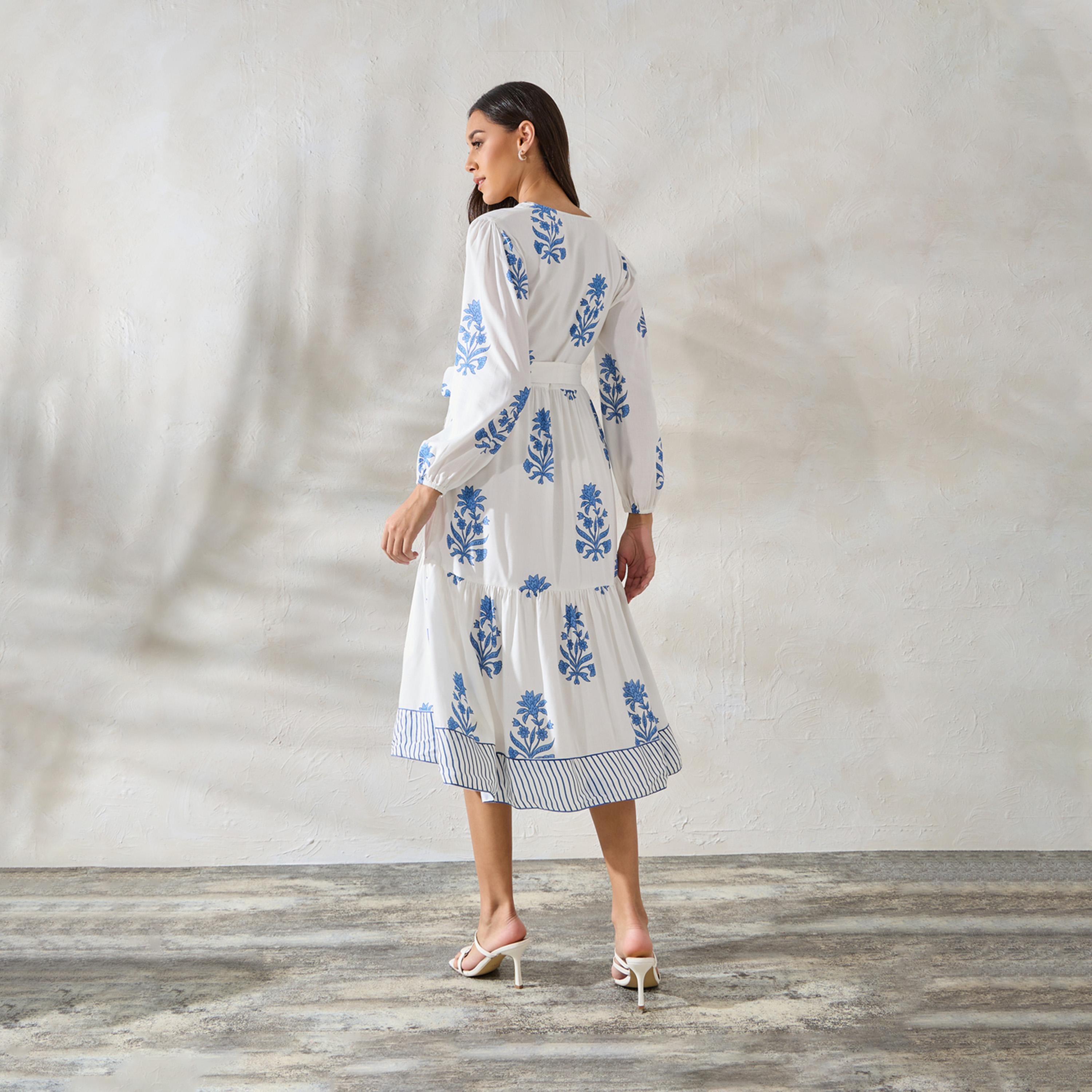 ستايلي - فستان ميدي بطبعة زهور مع حزام ربطة عنق-women-clothing-dresses-image-4