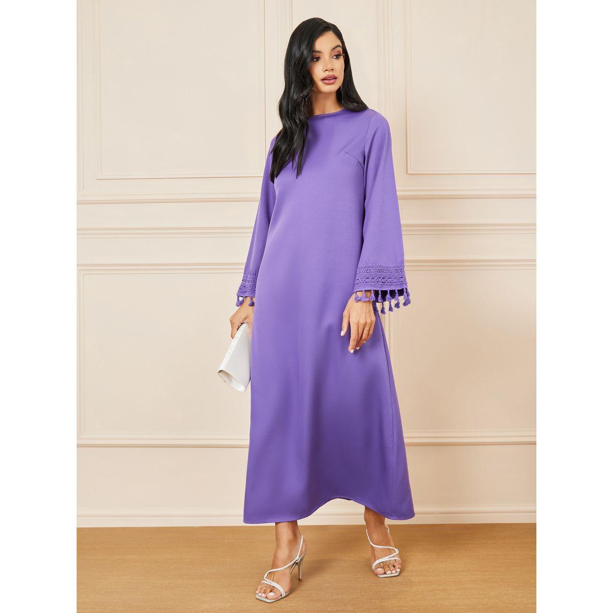 فستان طويل بأكمام طويلة وتفاصيل شراشيب-women-clothing-dresses-image-1