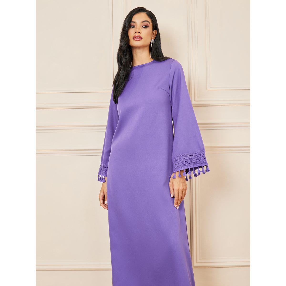 فستان طويل بأكمام طويلة وتفاصيل شراشيب-women-clothing-dresses-image-2