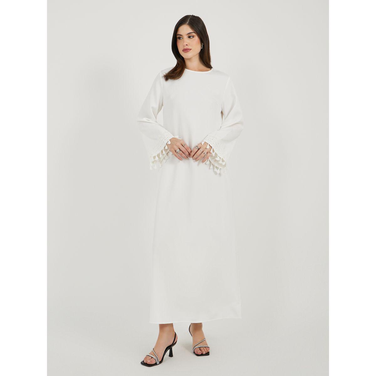 Styli Solid Tasselled Long Sleeve Shift Maxi Dress-women-clothing-dresses-image-2
