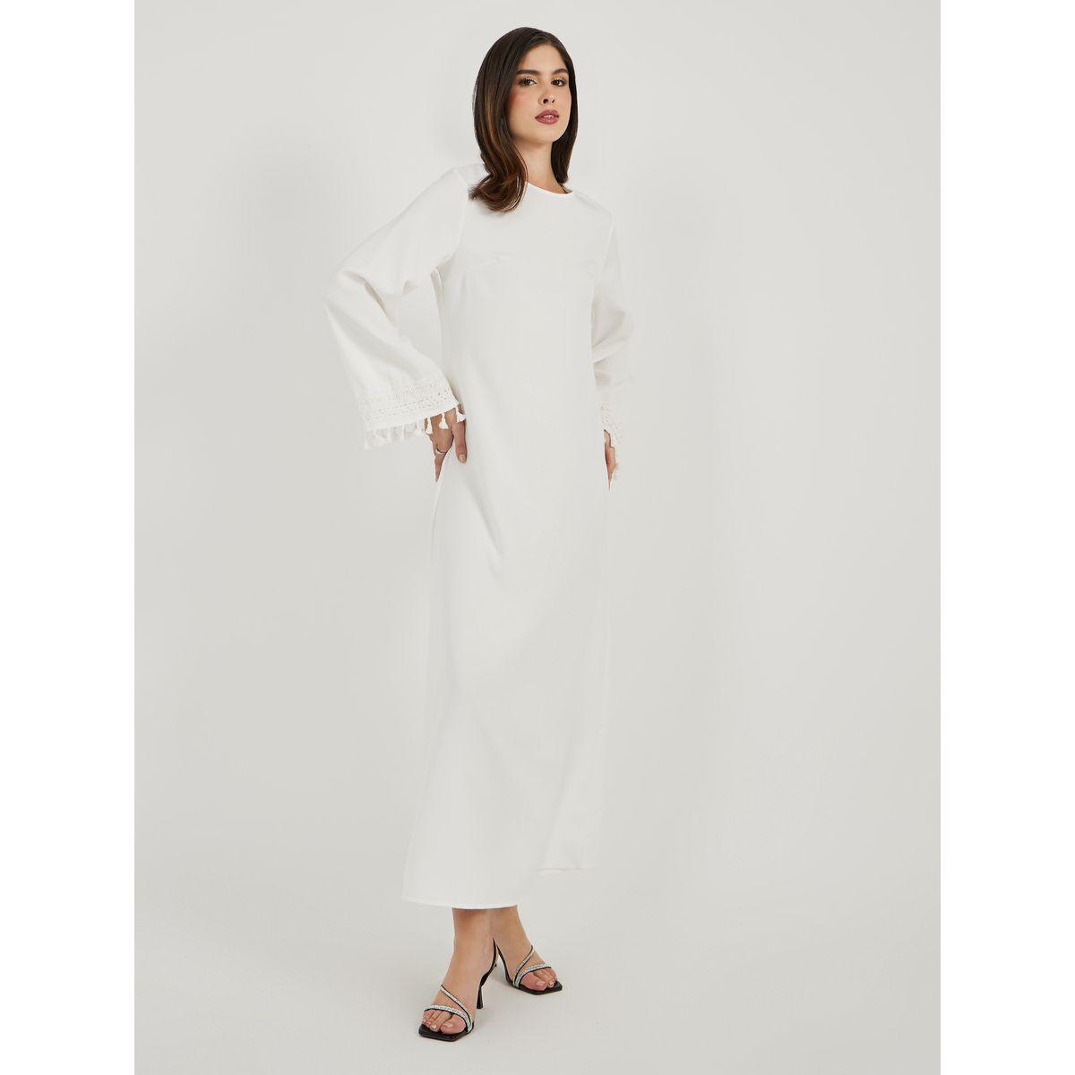 فستان طويل سادة بأكمام طويلة مع شراشيب-women-clothing-dresses-image-3