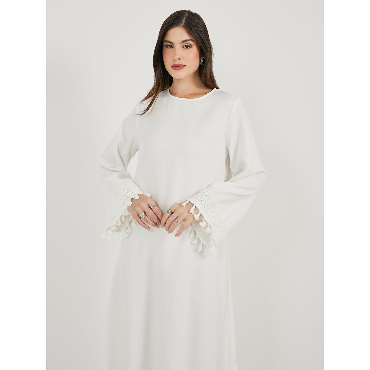 Styli Solid Tasselled Long Sleeve Shift Maxi Dress-women-clothing-dresses-image-4
