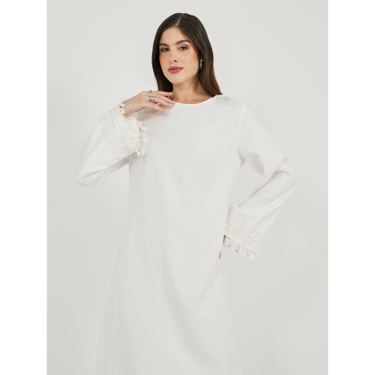 فستان طويل سادة بأكمام طويلة مع شراشيب-women-clothing-dresses-image-5