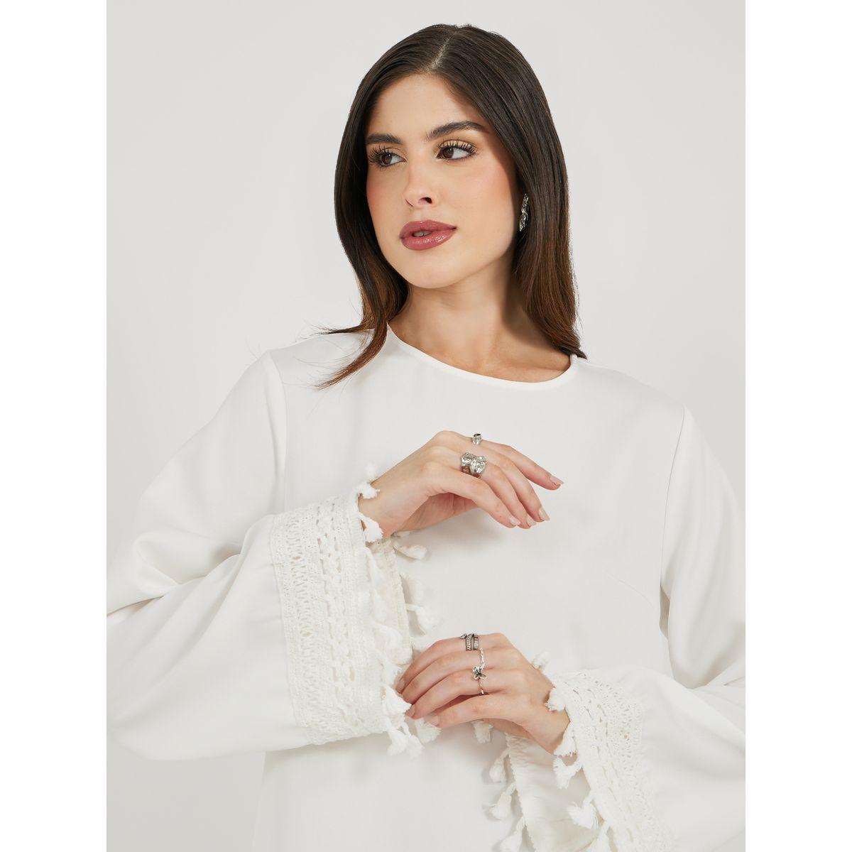 فستان طويل سادة بأكمام طويلة مع شراشيب-women-clothing-dresses-image-6