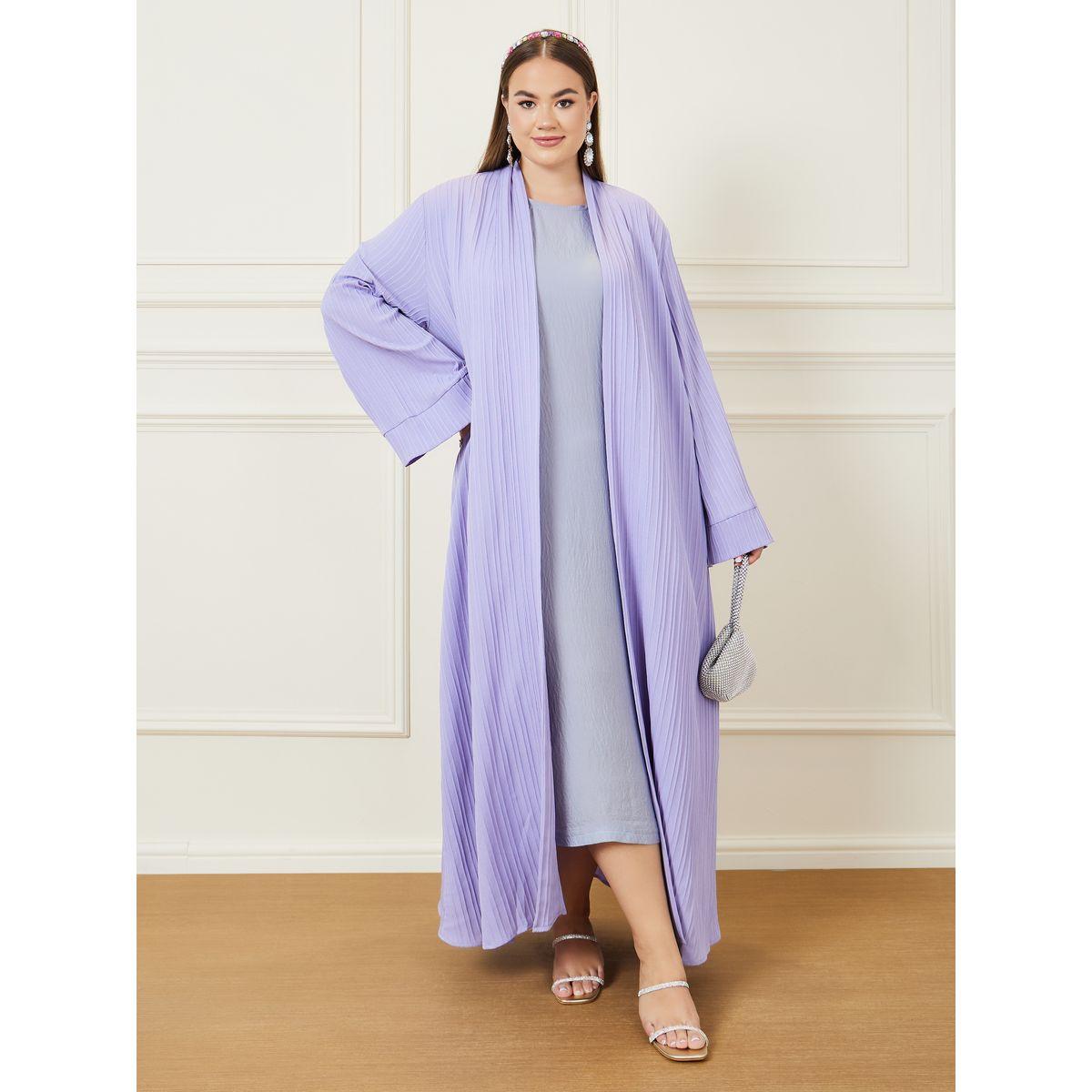 Styli Plus Stripe Textured Maxi Kimono-women-clothing-shirtsandblouses-shirts-image-1